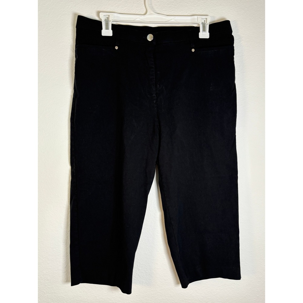 Tan Jay Petite Black Capri Pants Womens 14P Stretch Cropped Trousers Mid Rise